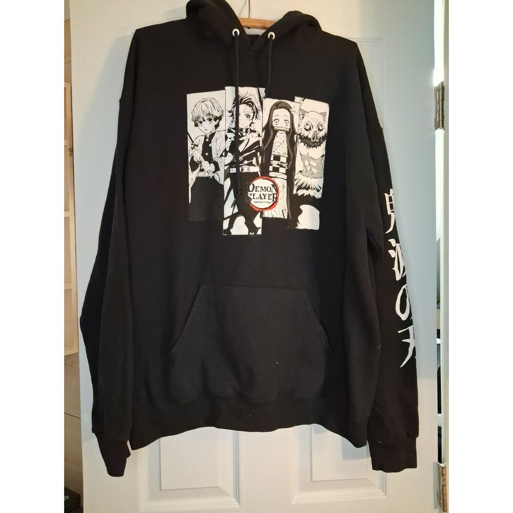 Demon Slayer Graphic Sweatshirt Mens XL Black Hoodie Anime Kimetsu Japanese